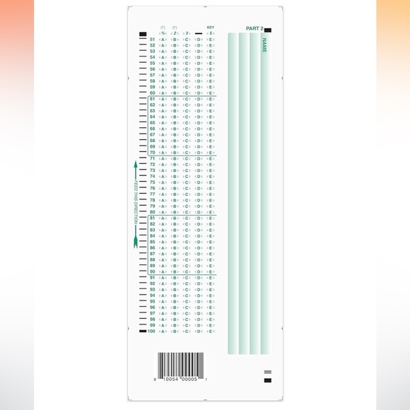 882-E Scantron Pack – 6 Sheets (100 Questions Each) - Picture 2 of 2